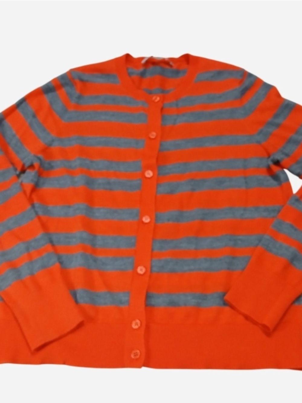 Ann Taylor LOFT Large Wool Blend Stripe Button Orange Women's Cardigan Stretch